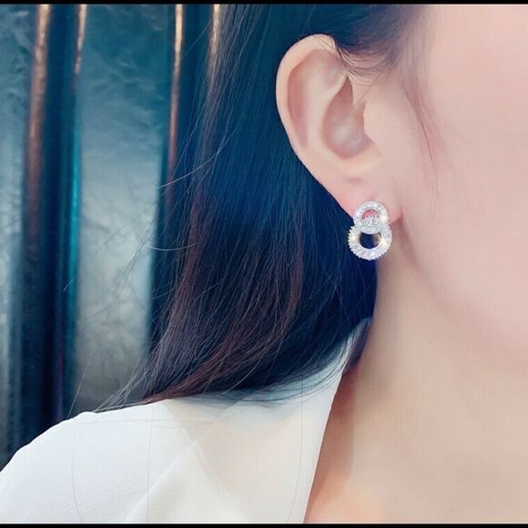 18k White Gold PLATED CZ Diamond Earrings - Picture 7 of 7